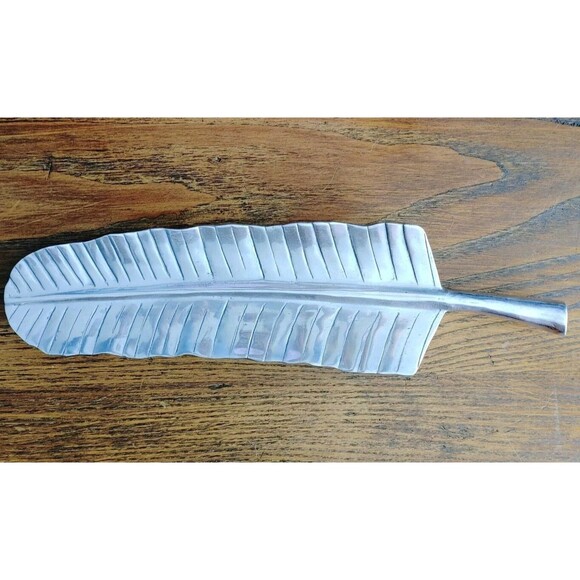 Vintage 1996 OTAGIRI SILVER TONED Banana Leaf Plate Serving Tray VGC 17"x 5" - Picture 4 of 6